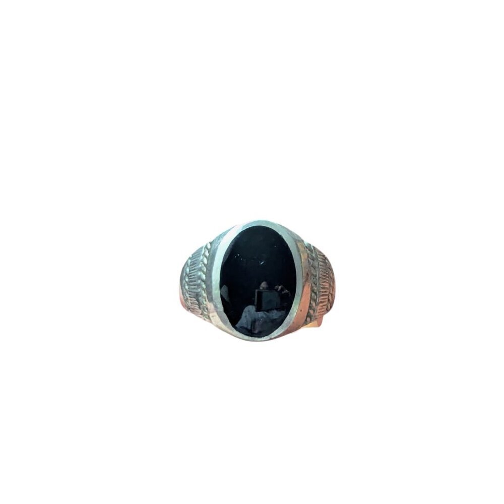 Estate Onyx Sterling‎ Silver Ring Cabochon Unisex Boho 925 Oval Chunky Vintage - Picture 2 of 9